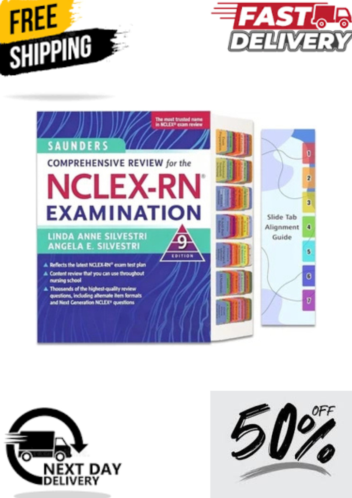 NCLEX-RN 9th Ed Binder Tabs Saunders Review 72 Printed Markers