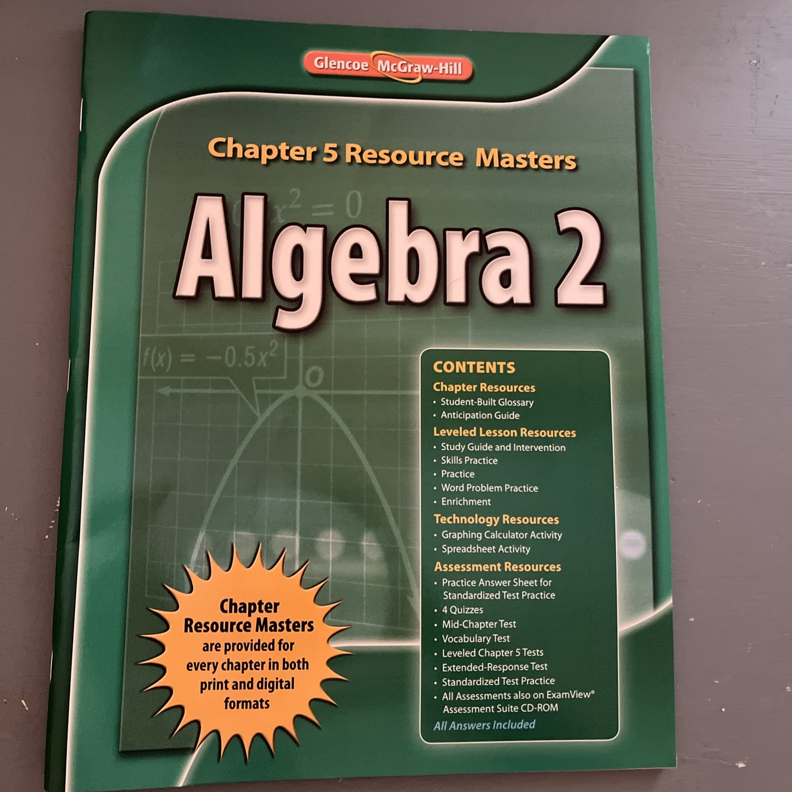Algebra 2 Chapter 5 Homework Practice Workbook by McGraw Hill…
