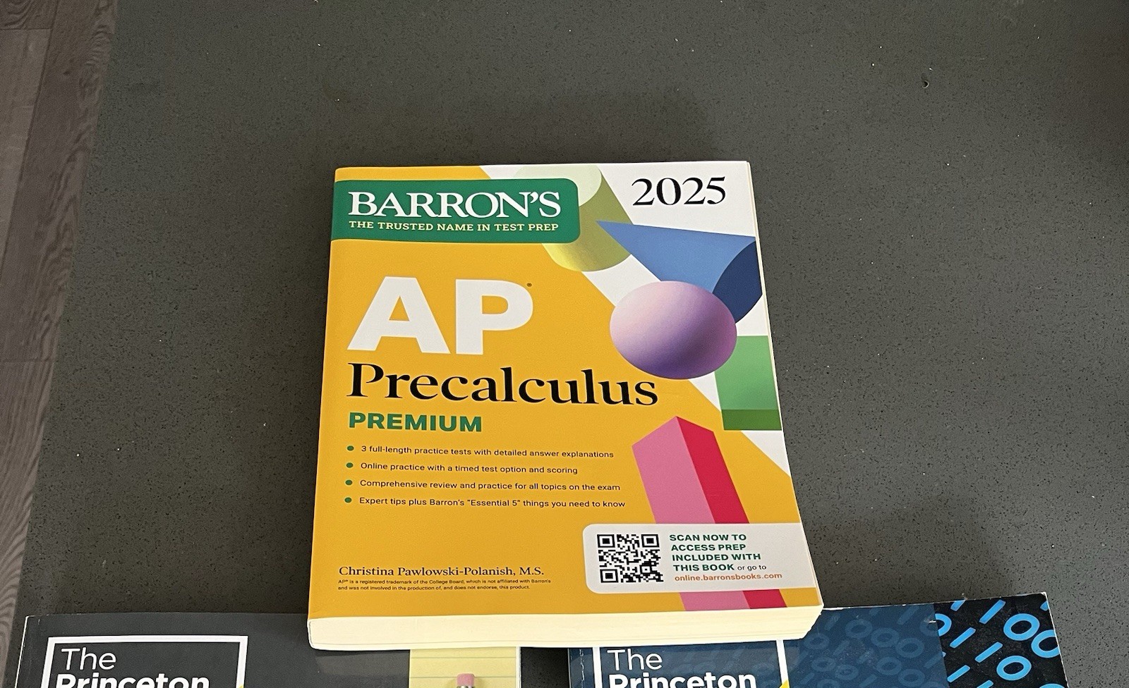 Barron’s AP Precalculus Premium book, contains 3 full-length exams+tips (2025)