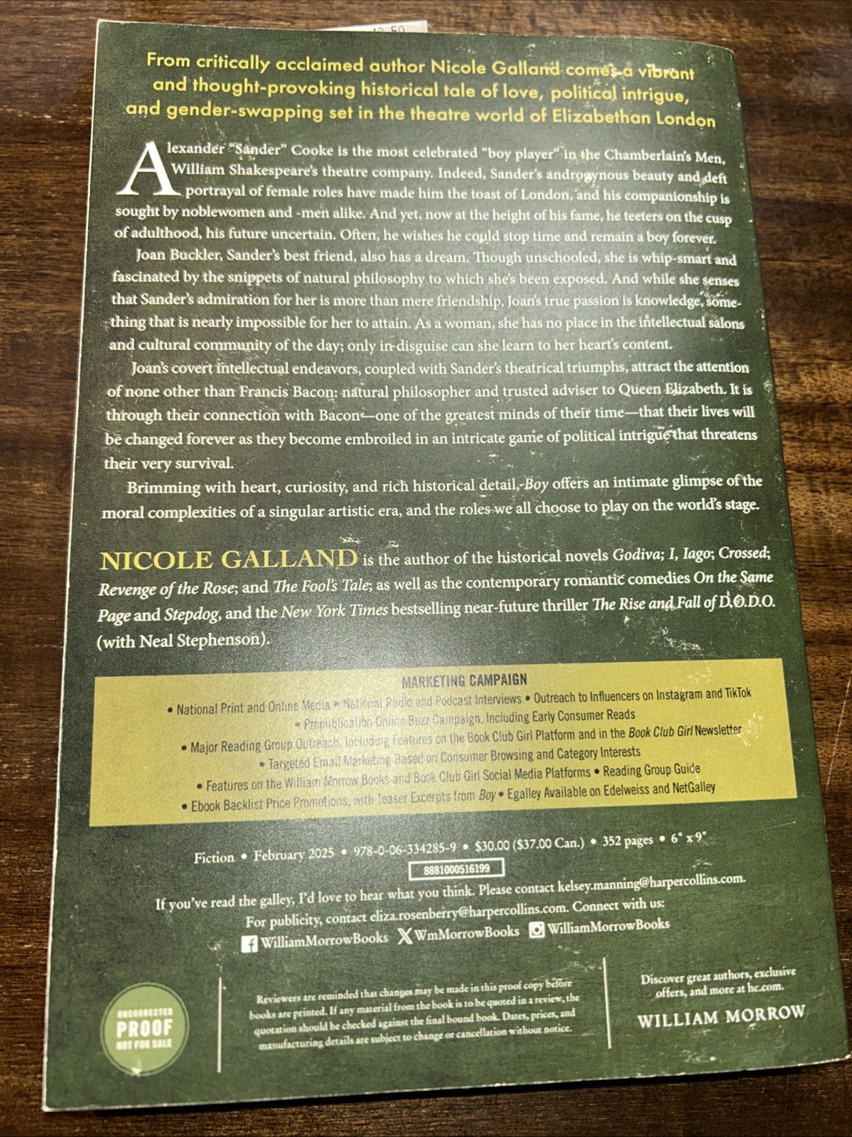 Boy: A Novel by Nicole Galland. Autographed. Soft Cover
