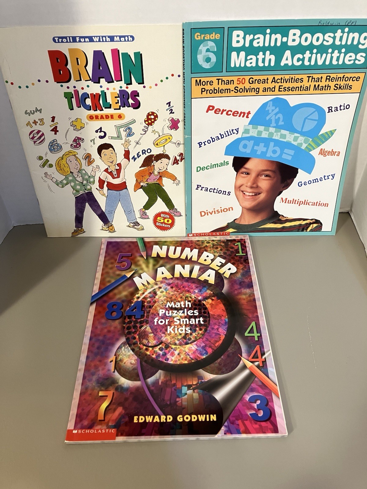 (Lot of 3) Number Mania, Brain Ticklers, & Brain-Boosting Math Activities Gr 6