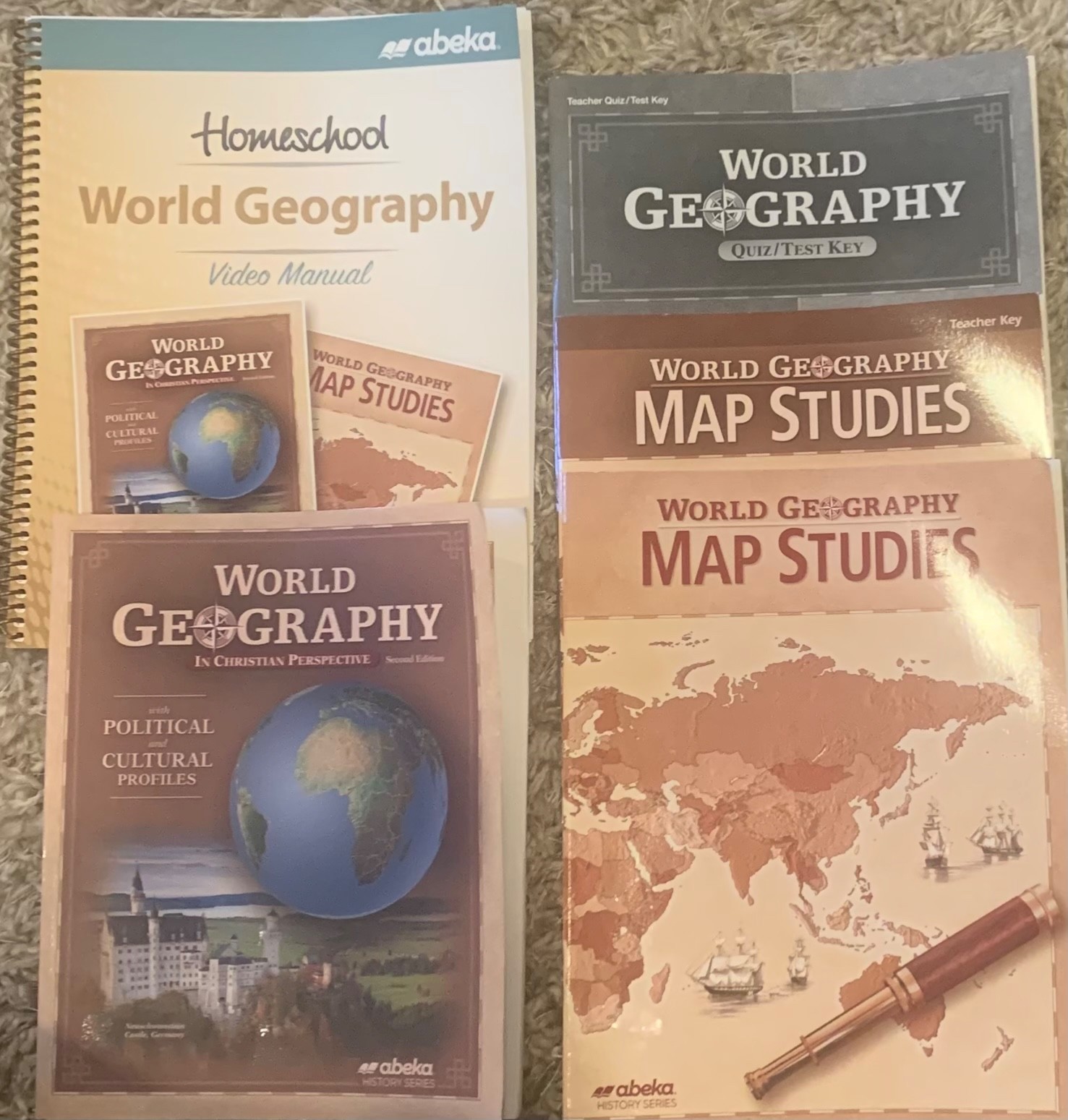 abeka geography grade 7-12 set includes student book, student map studies book,&