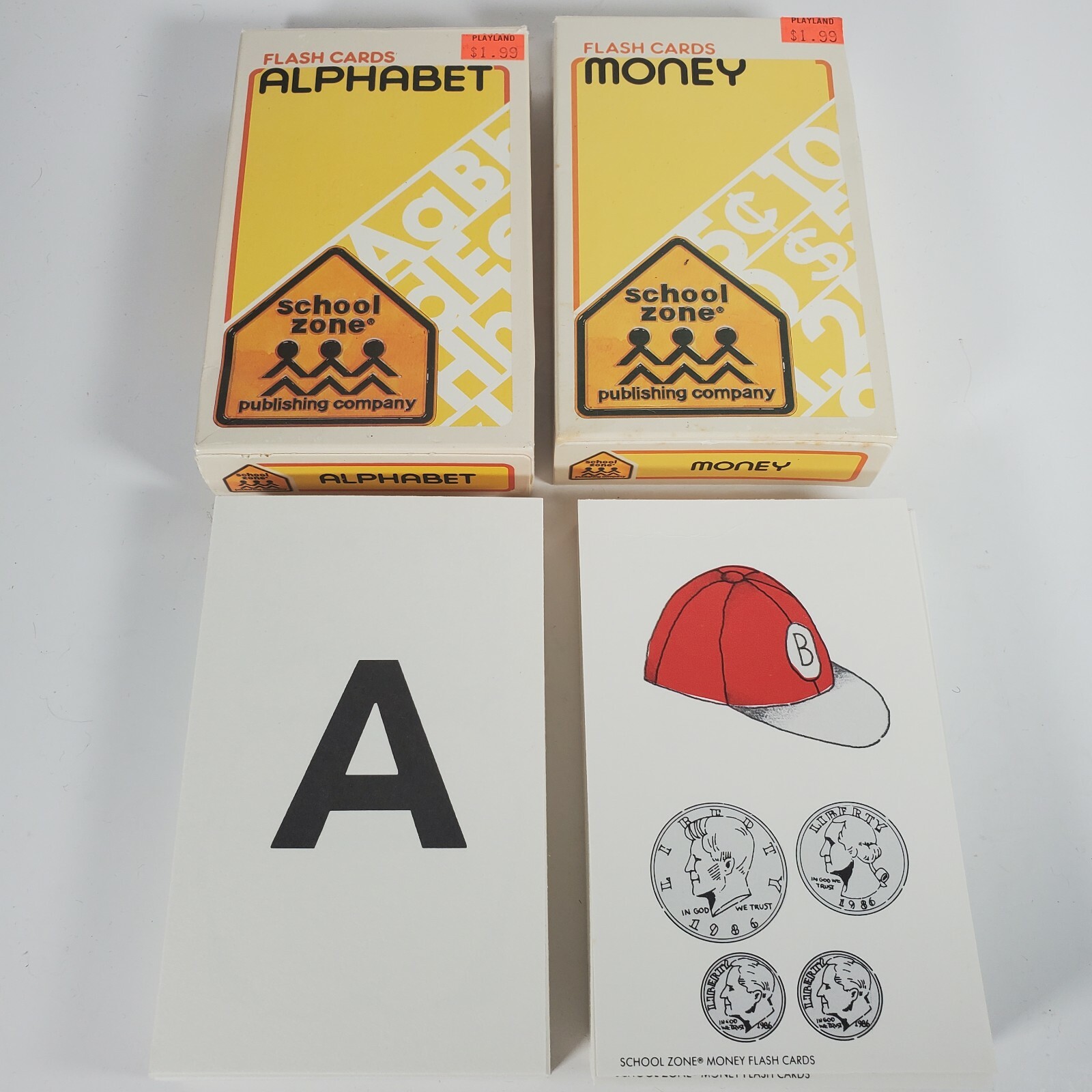 Vintage School Zone Flash Cards Alphabet and Money New Condition