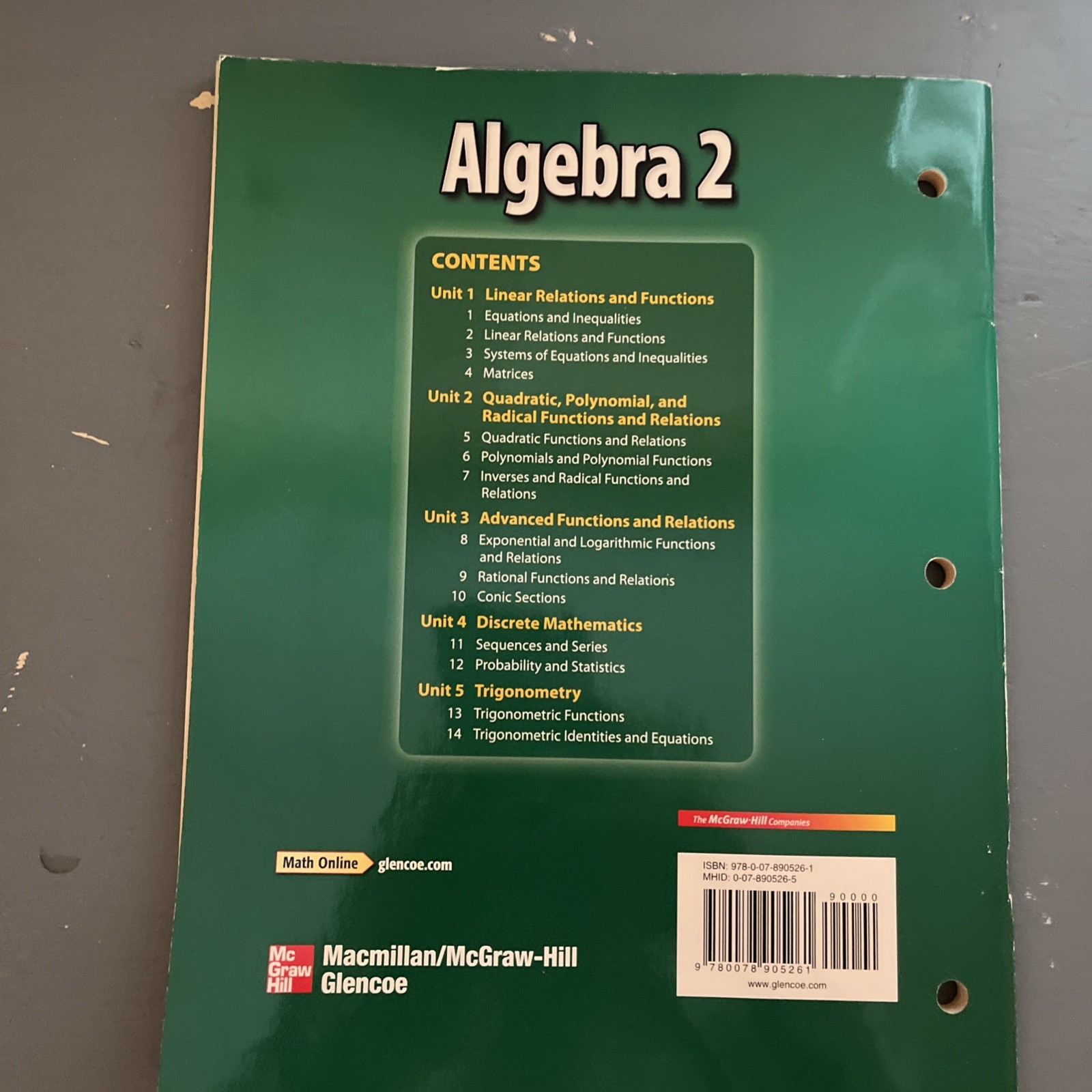 Algebra 2 Chapter 1 Homework Practice Workbook by McGraw Hill…