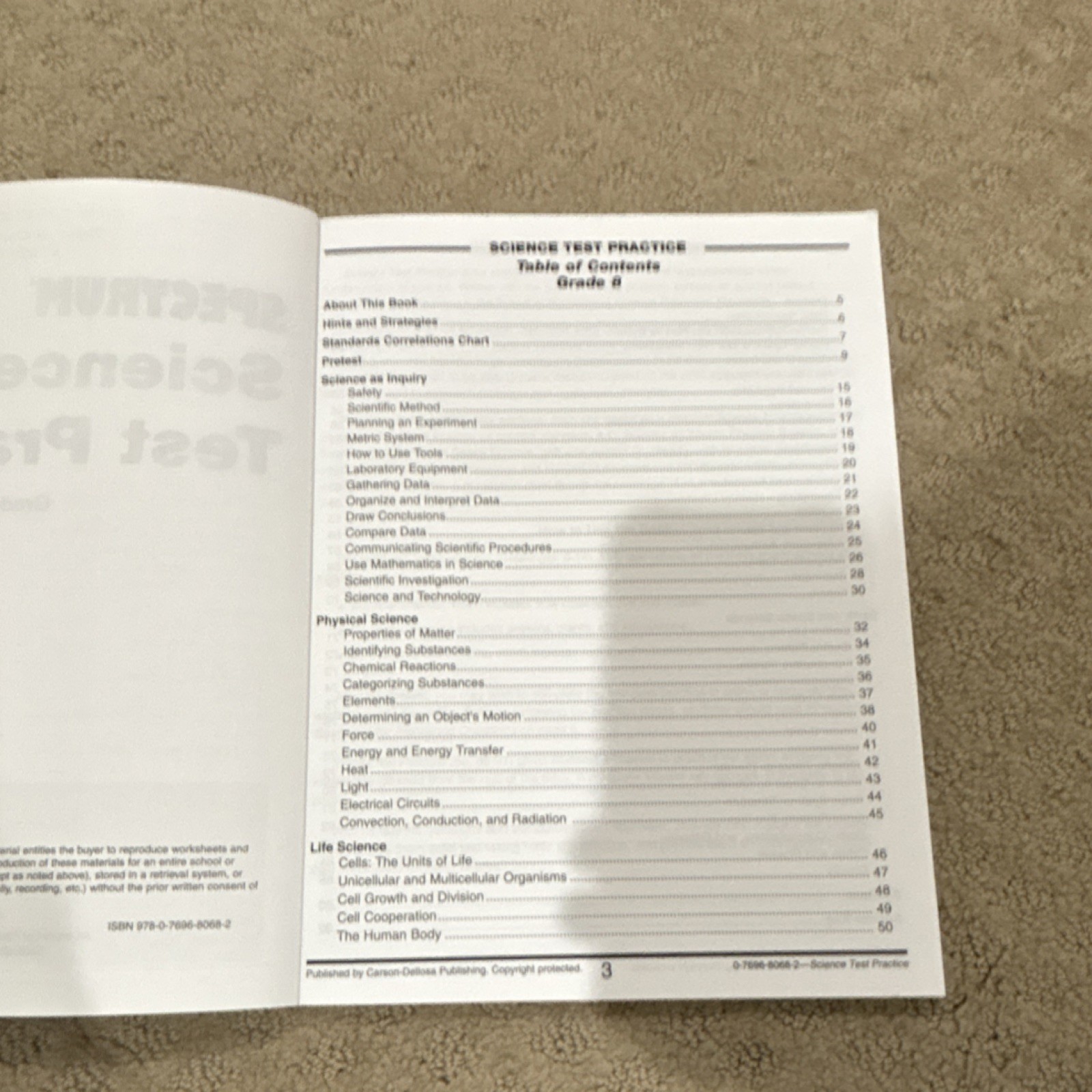 Spectrum Science Test Practice Grade 8 by Carson-Dellosa, Paperback, Answer Key