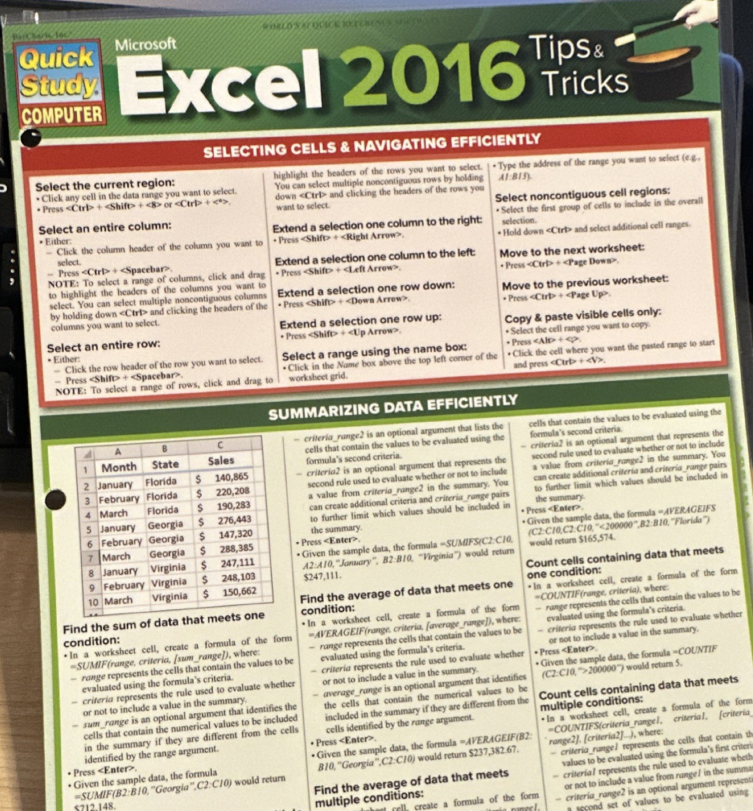 QuickStudy Computer Microsoft Excel 2016 Tips & Tricks Spiral Bound Study Guide