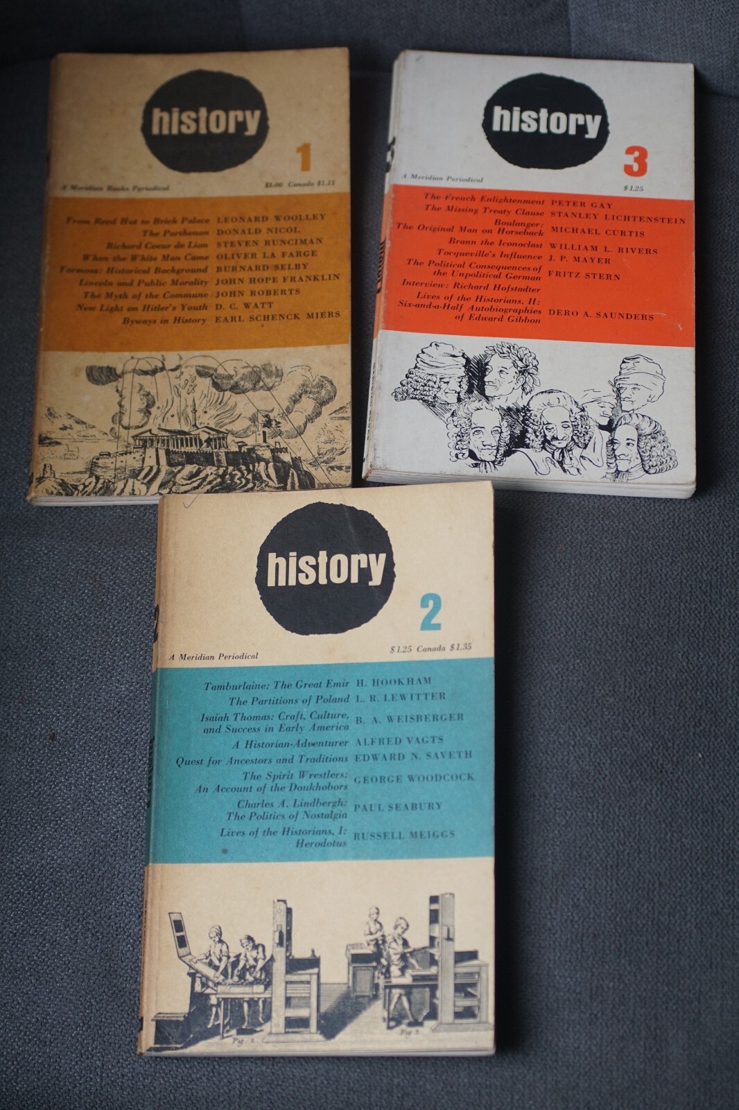 History 1,2,3: A Meridian Periodical Set Of 3 1st/1st PB 1959/60 VG
