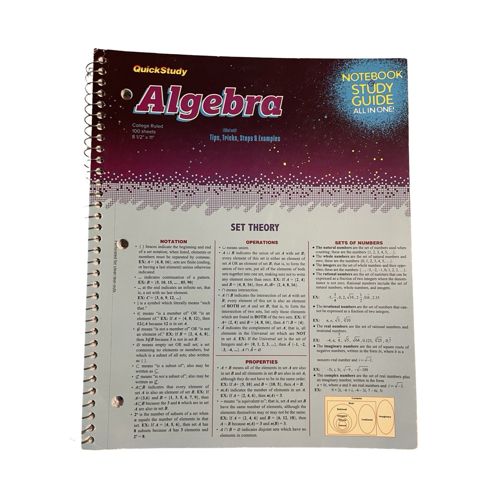 QuickStudy Algebra Notebook Study Guide All In One Spiral BarCharts