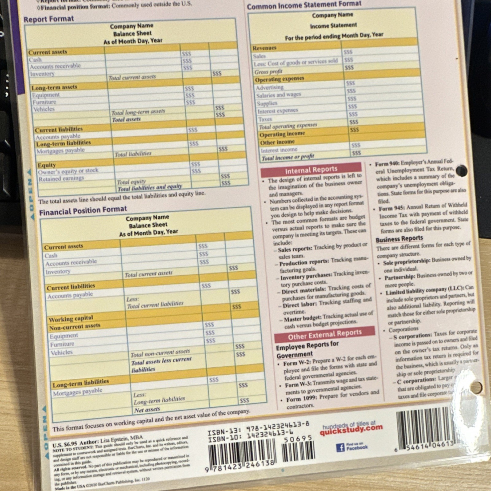 QuickStudy Business Bookkeeping: Accounting for Small Business Laminated