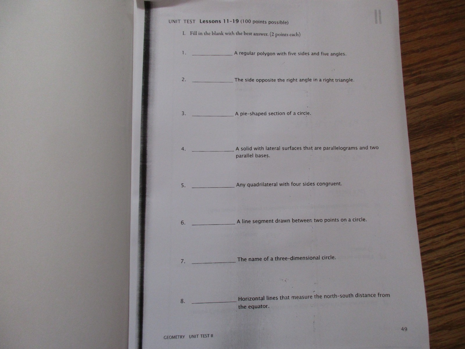 Math U See Geometry Tests