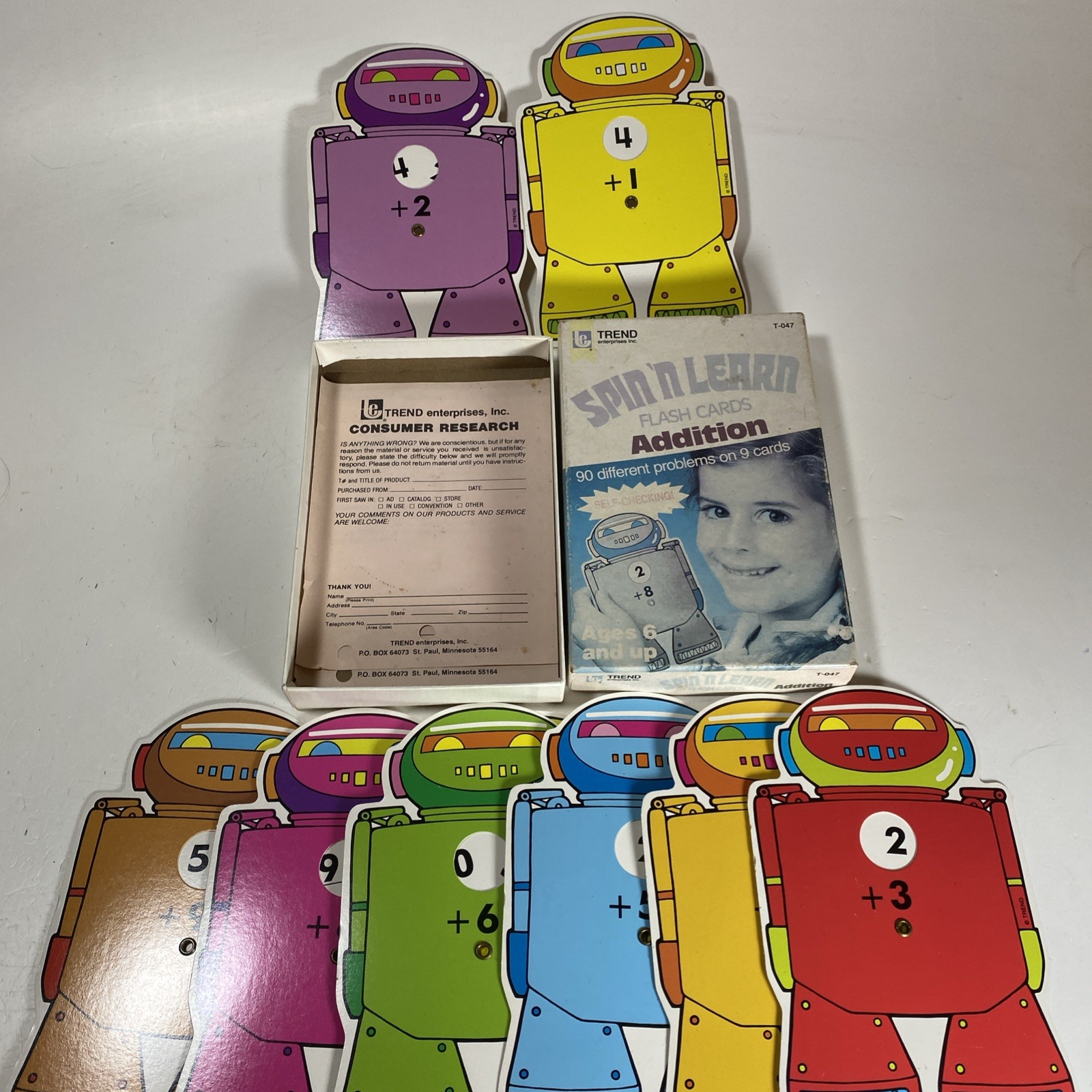 Vintage Spin ‘N Learn Flash Cards ADDITION – 9 Cards 90 Different Problems RARE