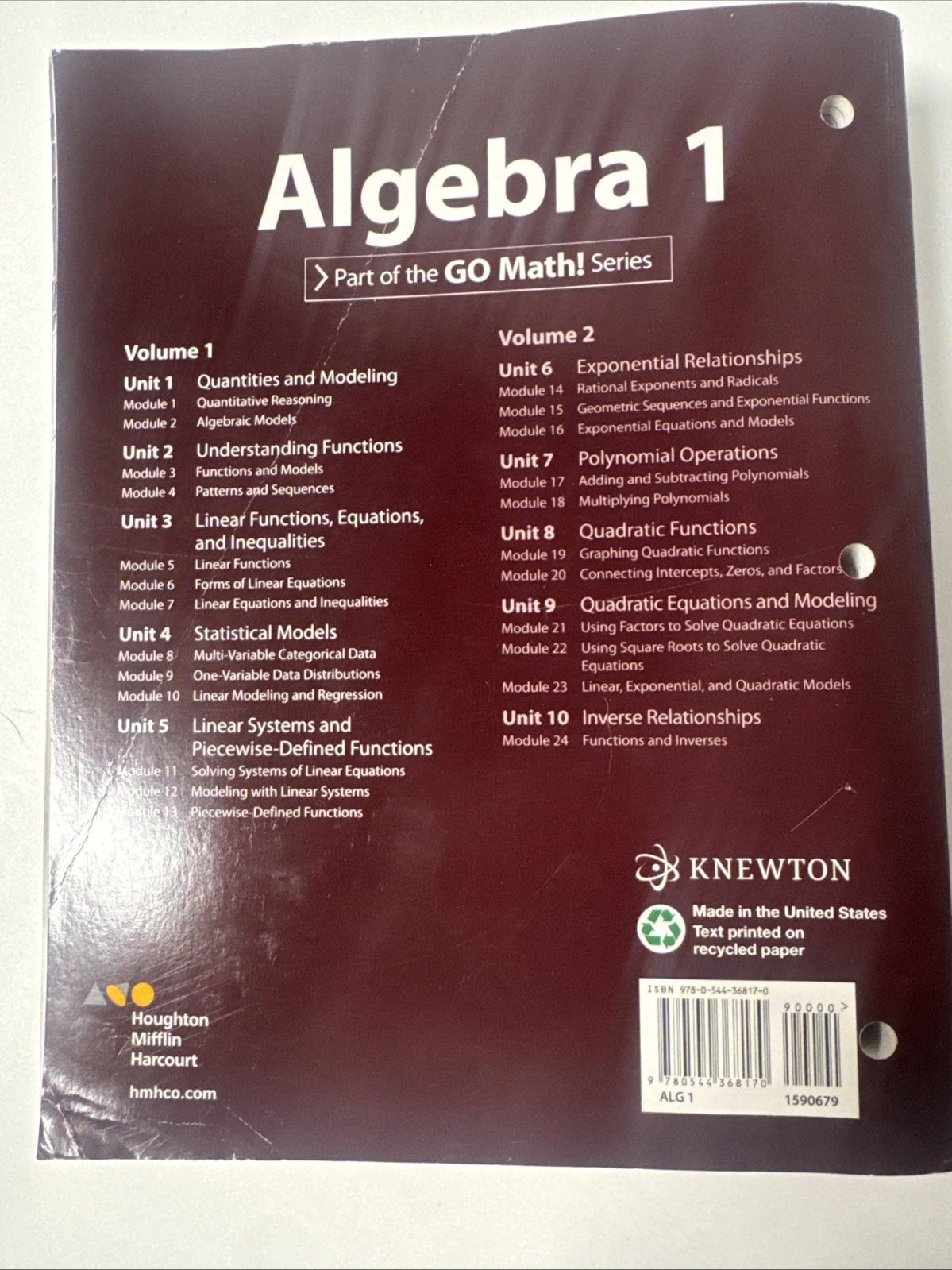 HMH Algebra 1 GoMath Interactive Student Edition Vol 1 & 2 Lot Homeschool Math