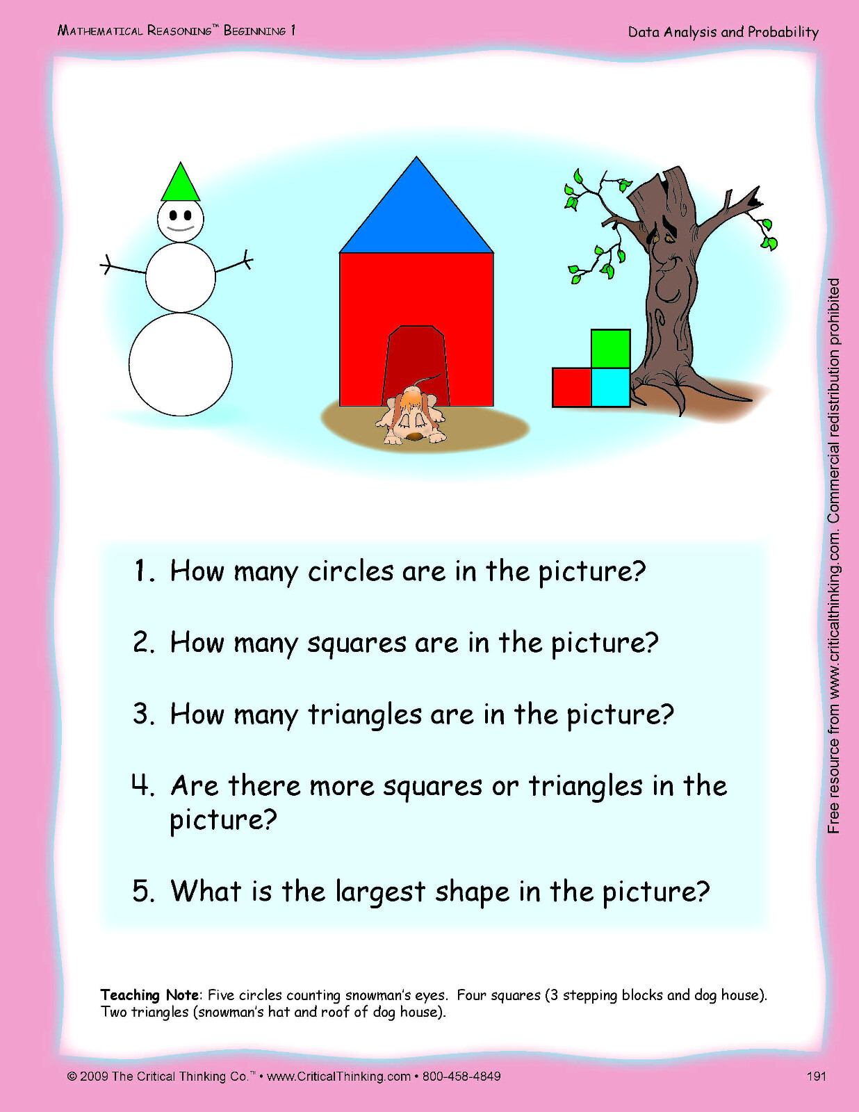 Mathematical Reasoning Beginning 1 Early Learning Reasoning Workbook for PreK