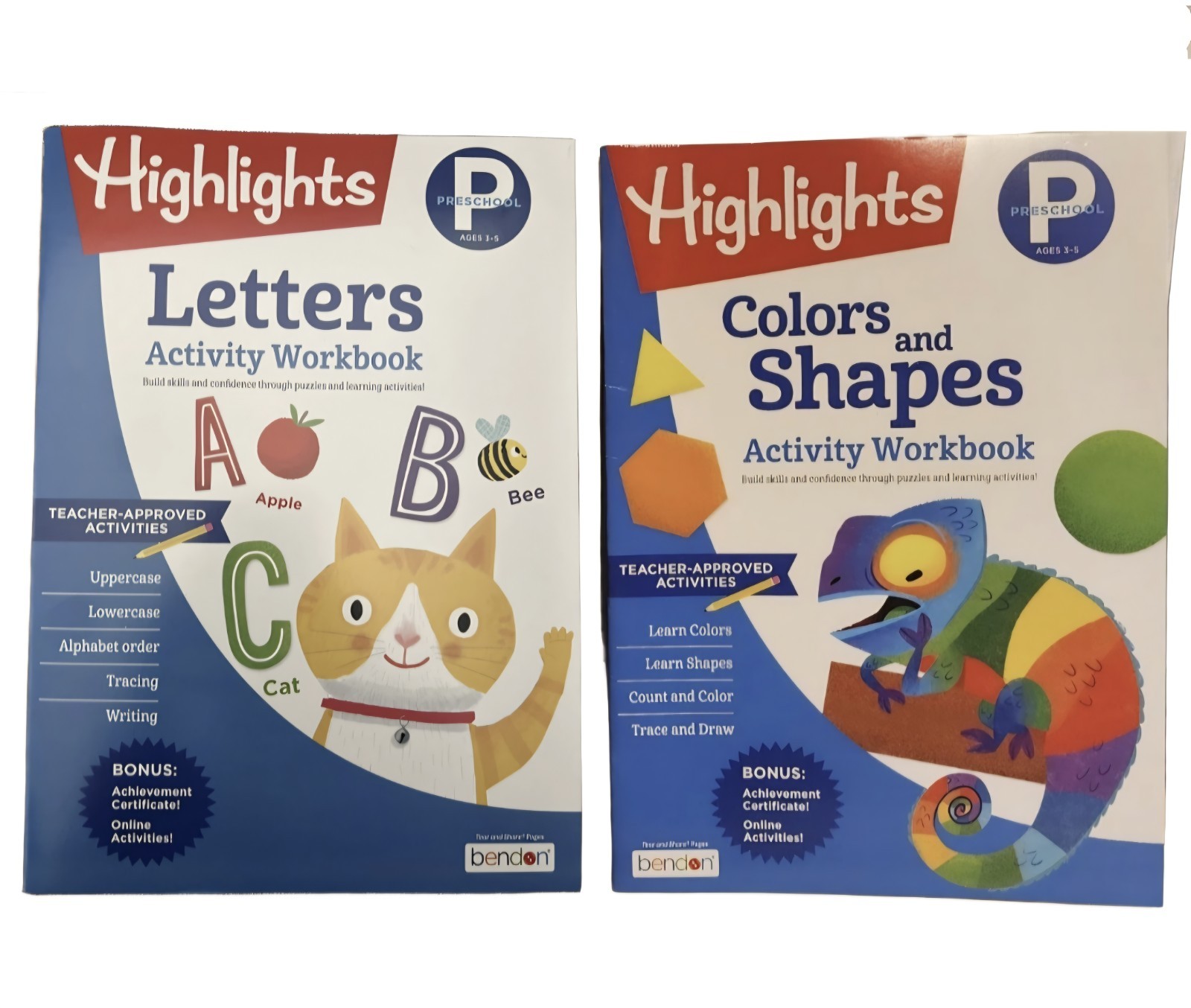 ❤️ HIGHLIGHTS (2-PACK) 🍎 ●LETTERS/COLORS & SHAPES● 🟩🔴🔶️ Preschool Workbooks.