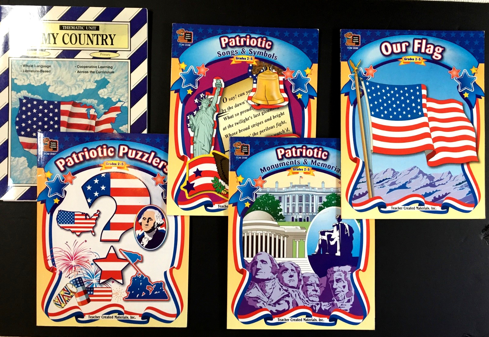Teacher Created Mat’ls Lot of 5 Primary Patriotic Wkbooks Gr 2-5 Songs Symbols+