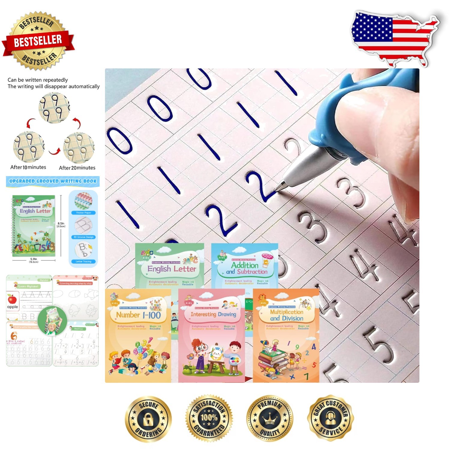 Magic Ink Handwriting Workbooks for Kids Reusable Groove Template