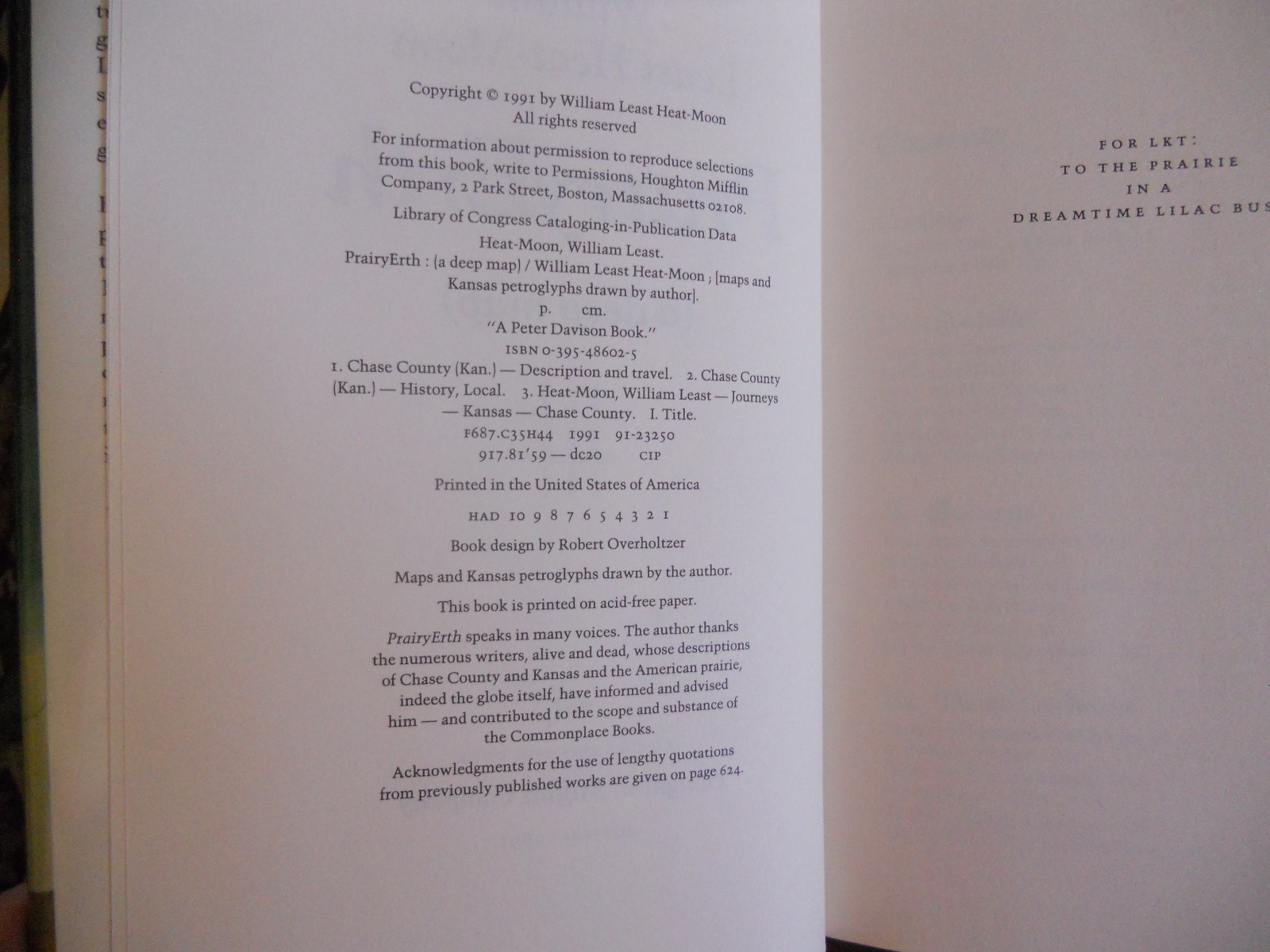 PRAIRYERTH : A Deep Map by William Least Heat-Moon, 1st/1st 1991, HCDJ
