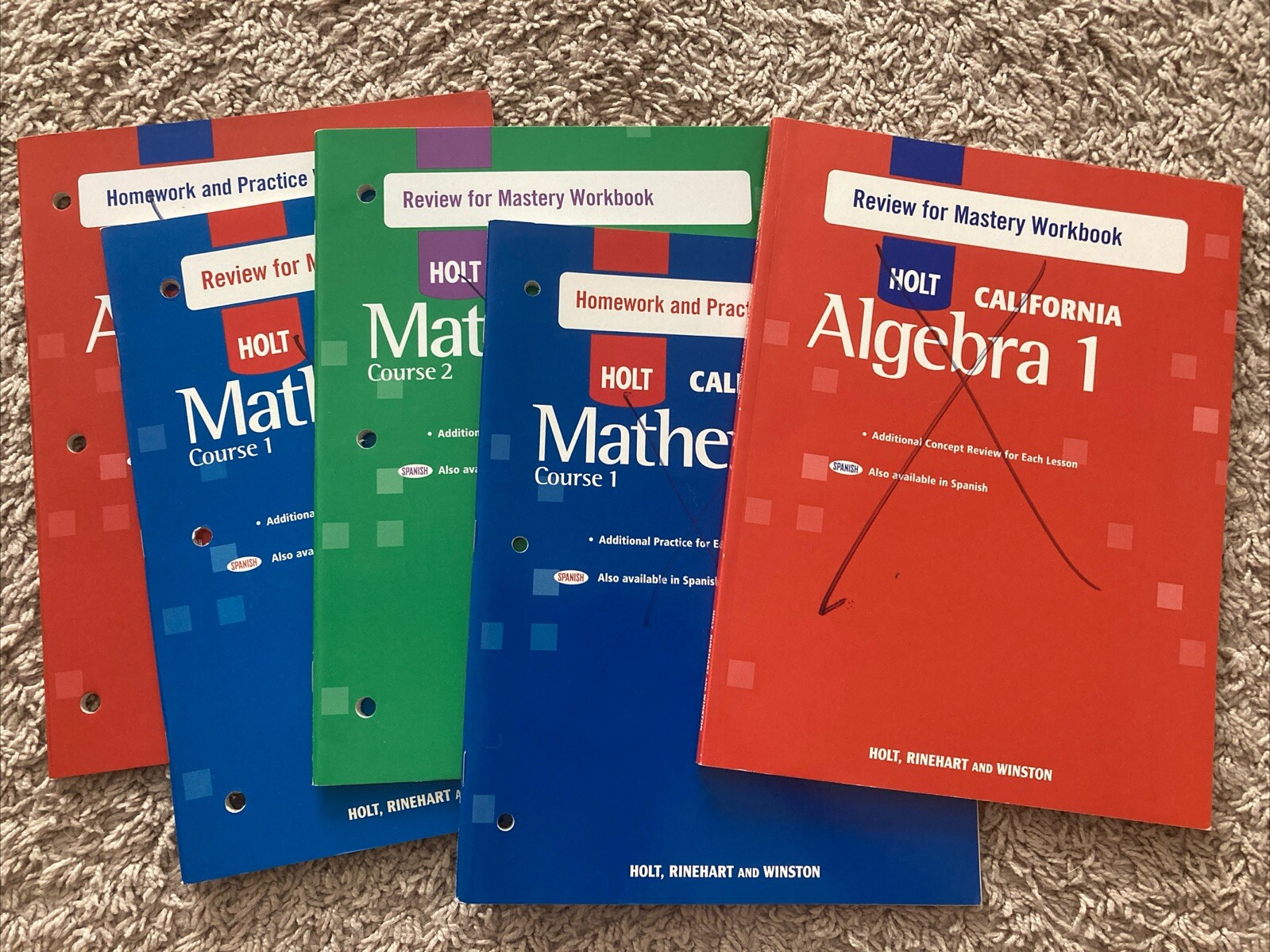 Holt California Workbook Homework Practice Mastery Grade 6/7/8 Algebra 1