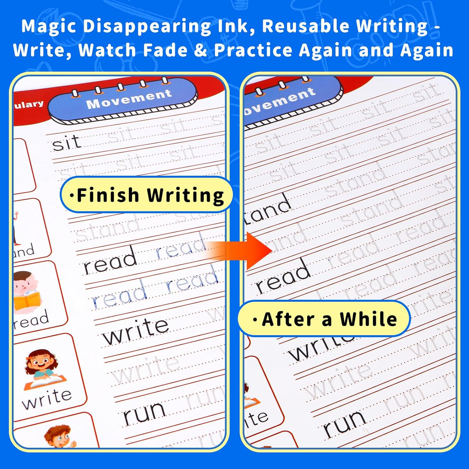 Magic Grooved Handwriting Practice Book for Kids Ages 3-8, Reusable Tracing Work
