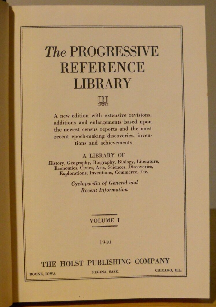 The Progressive Reference Library 1-10 with 2 addon Books, 1940, Holst Publishin
