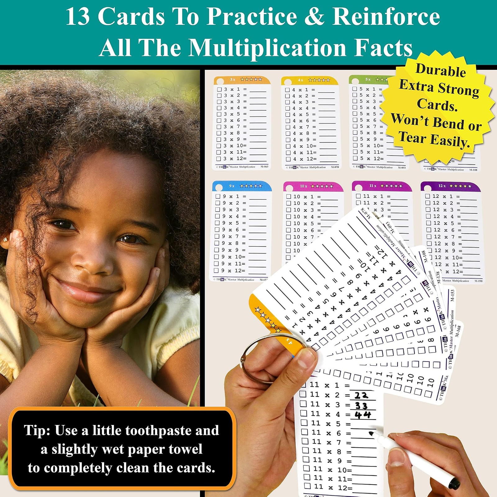 Think2Master Multiplication Flash Cards. 215 Laminated Premium Flashcards (Al…