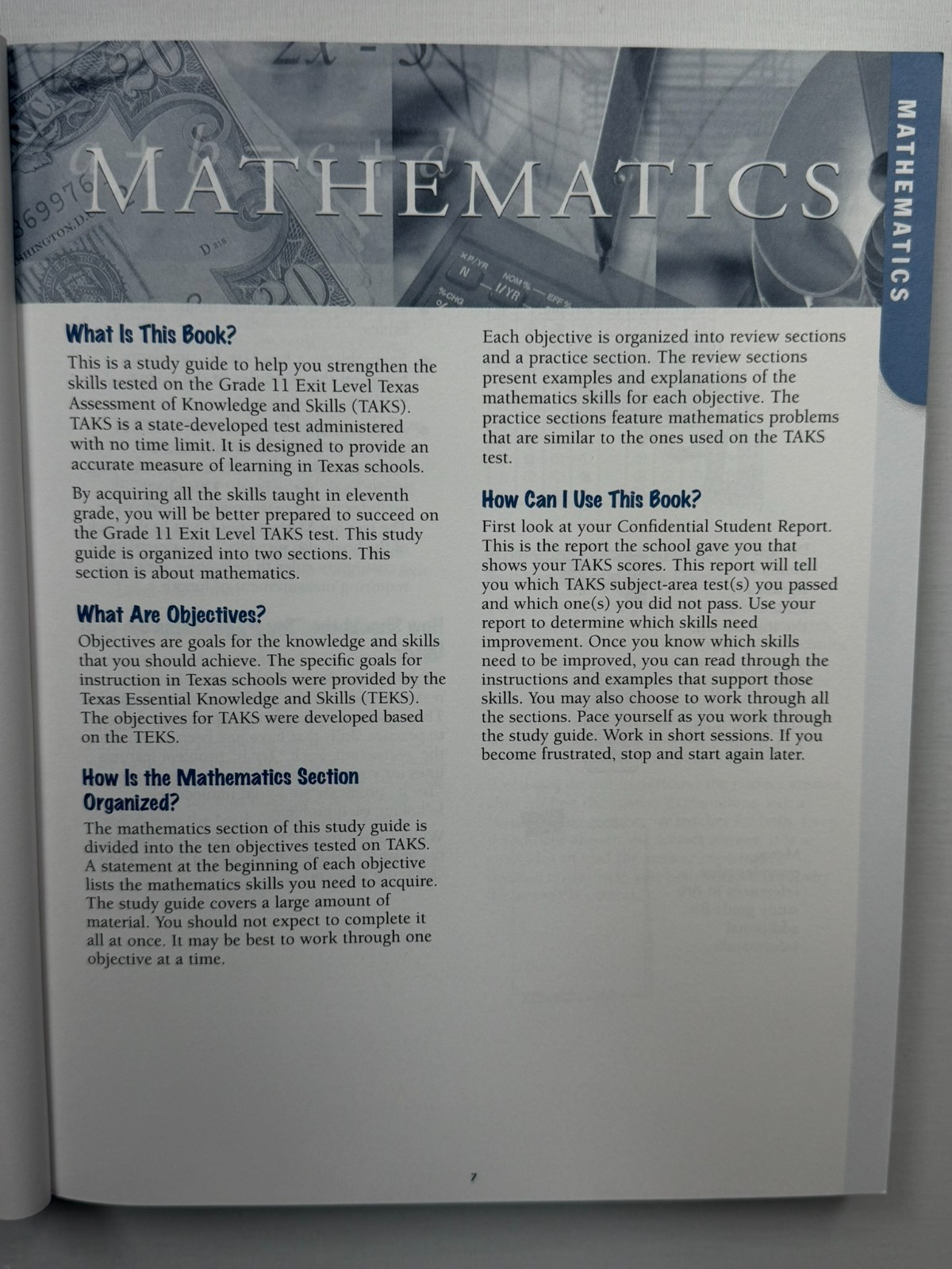 TAKS Study Guide Grade 11 Exit Level Mathematics & Science Texas TEA Test Prep B