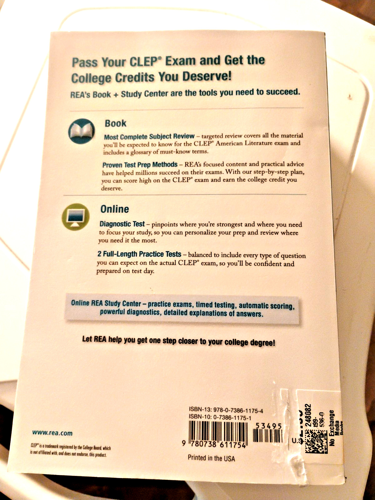 Clep Test Preparation Ser.: CLEP® American Literature Book -NO Online Code