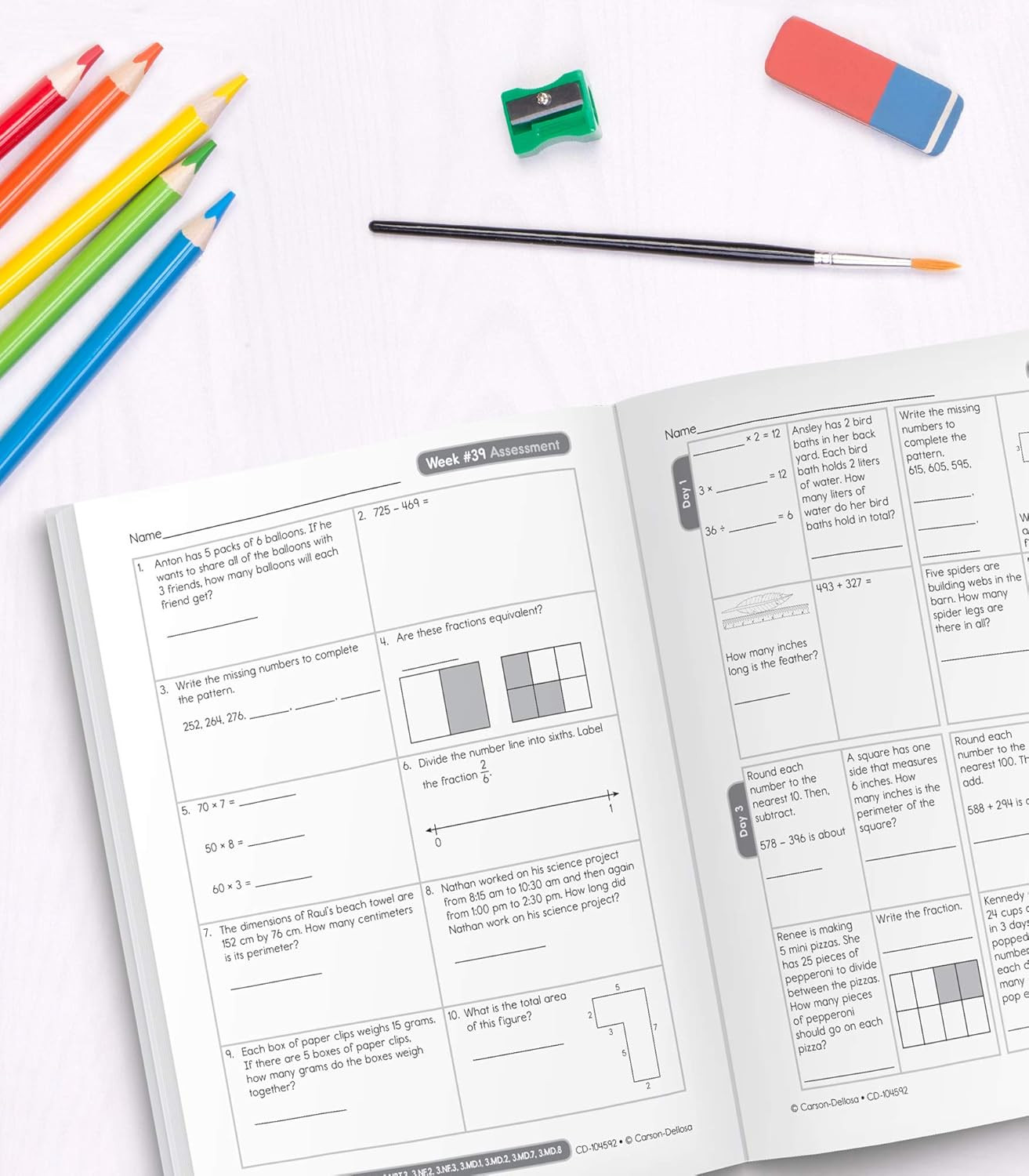 Carson Dellosa Common Core Math 4 Today 3Rd Grade Workbooks, Telling Time, Fract