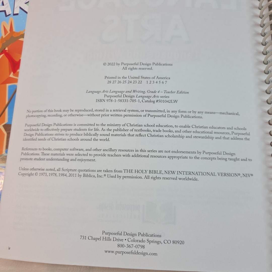 Purposeful Design Language Arts Grade 4 TEACHER Books Set of 2 Reading Language