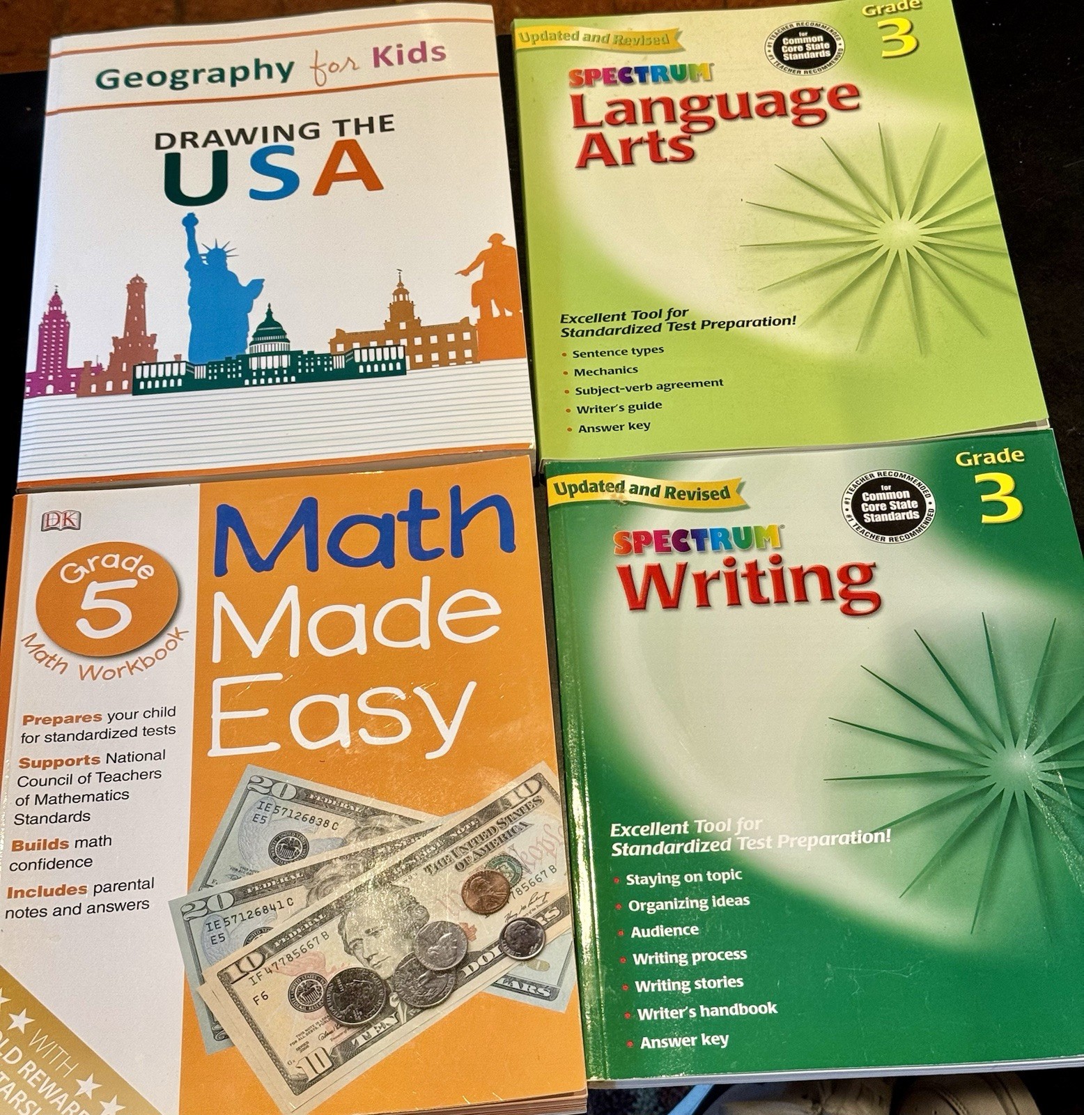 Spectrum Grade 3 & DK Grade 5 Workbook Lot Language Arts Math Writing Geo