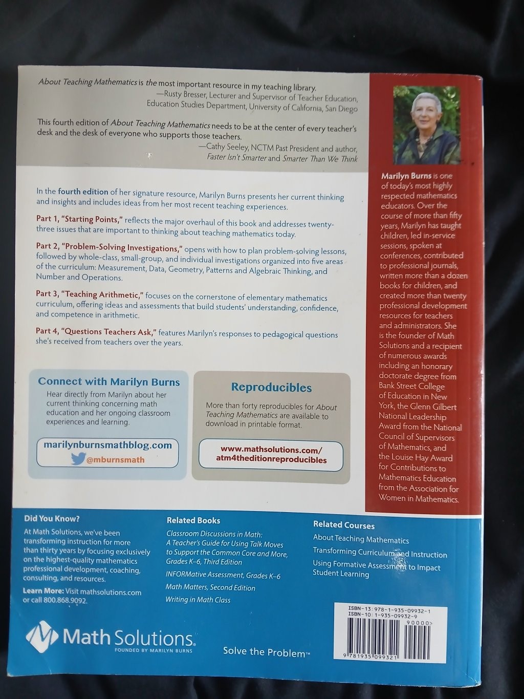 About Teaching Mathematics, Fourth Edition, Marilyn Burns Paperback, Free ship