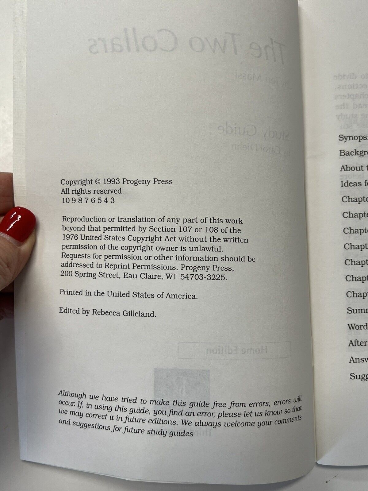 The Two Collars Study Guide By Carol Diehn Home Edition Progeny Press #203H P503