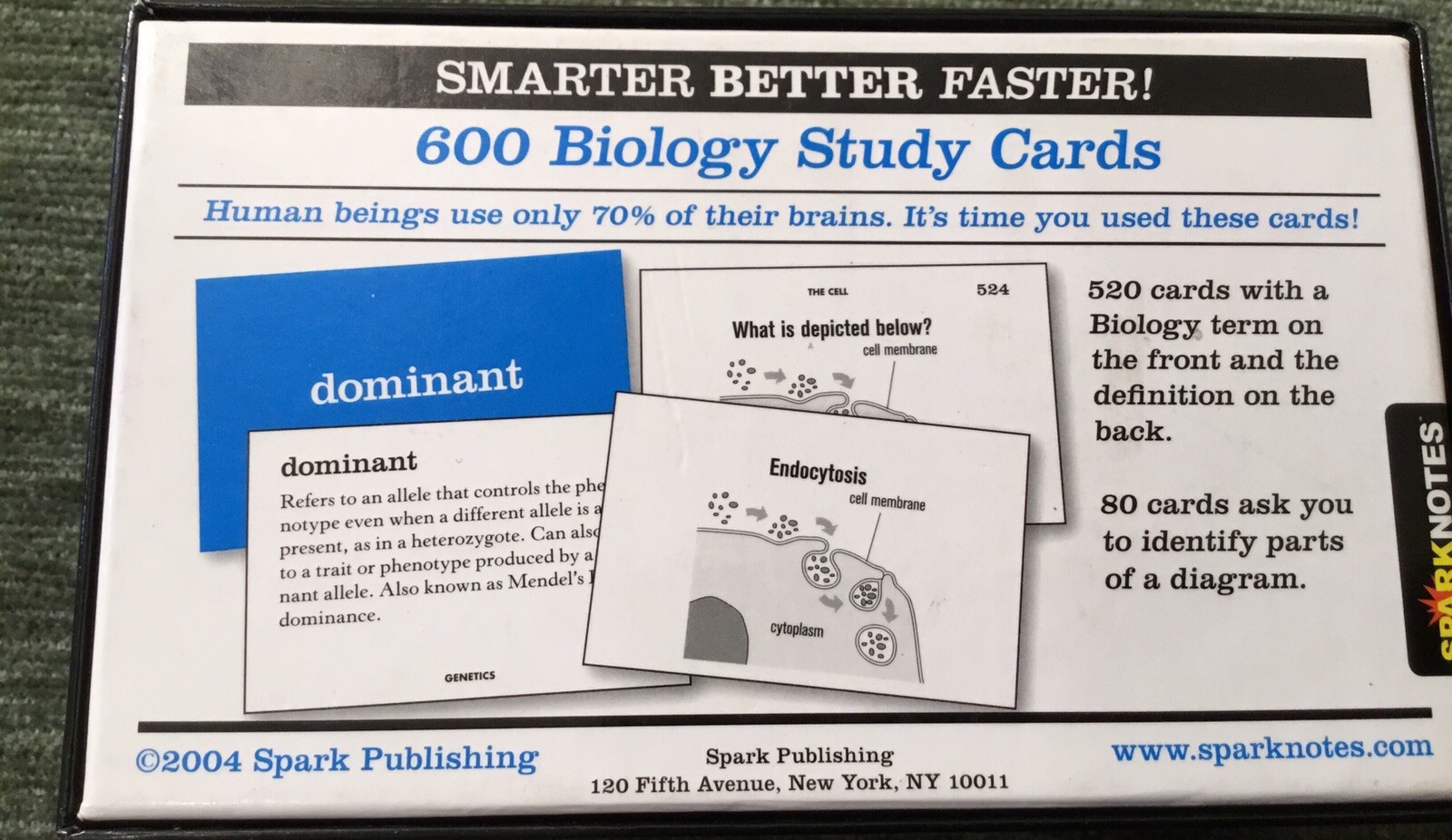 Biology Spark Notes Study Cards, Learn Biology Set Of 600 cards copyrighted 2004