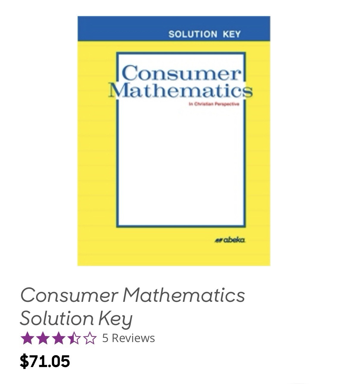 Abeka Consumer Mathematics Student Text And Solution Key, Lot 2