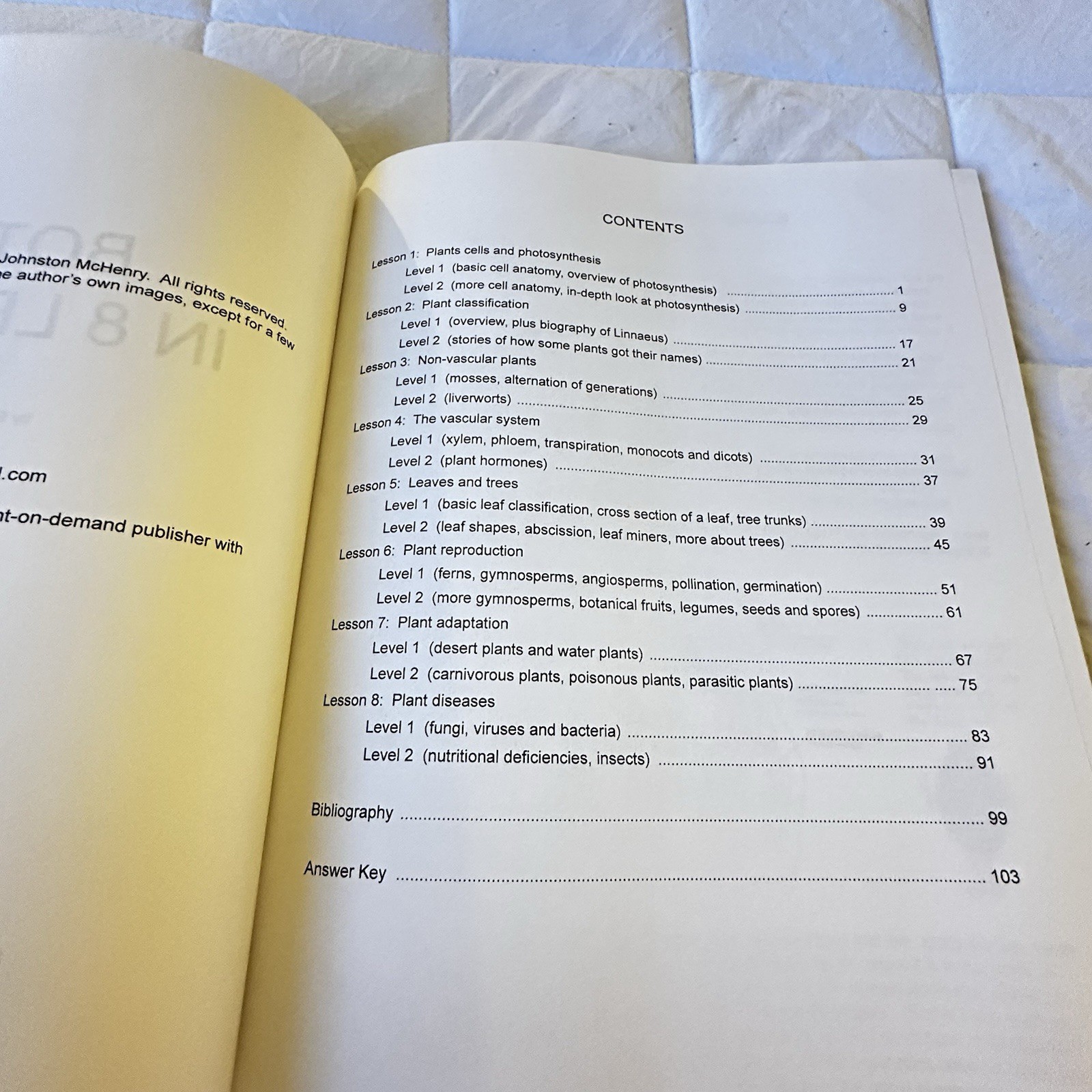Botany in 8 Lessons; Student Text – Author Published Ellen Johnston McHenry New
