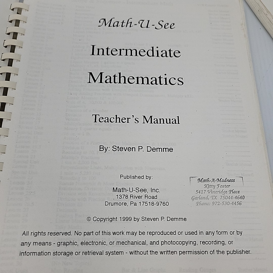 Math-U-See Intermediate Mathematics Steven P. Demme, Student & Teachers Manual
