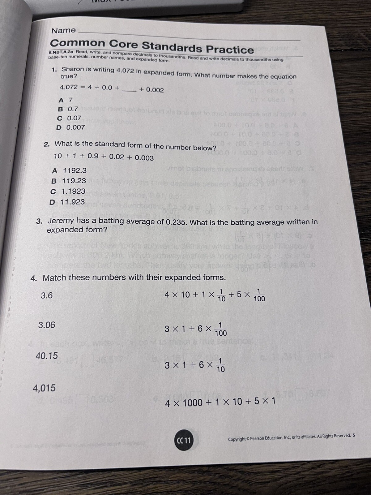 Common Core Standards Math Practice Workbook Grade 5 by Scott Foresman / Pearson