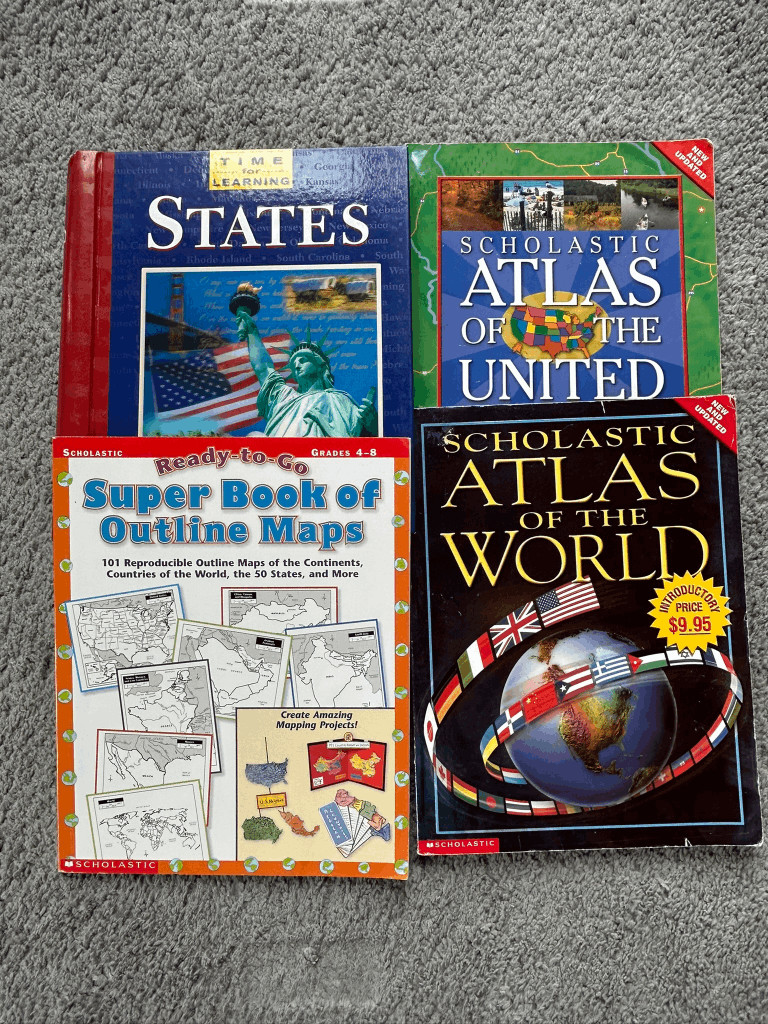 World & U.S. Atlas Four Book Set, Geography, Scholastic, Map Outline, Homeschool