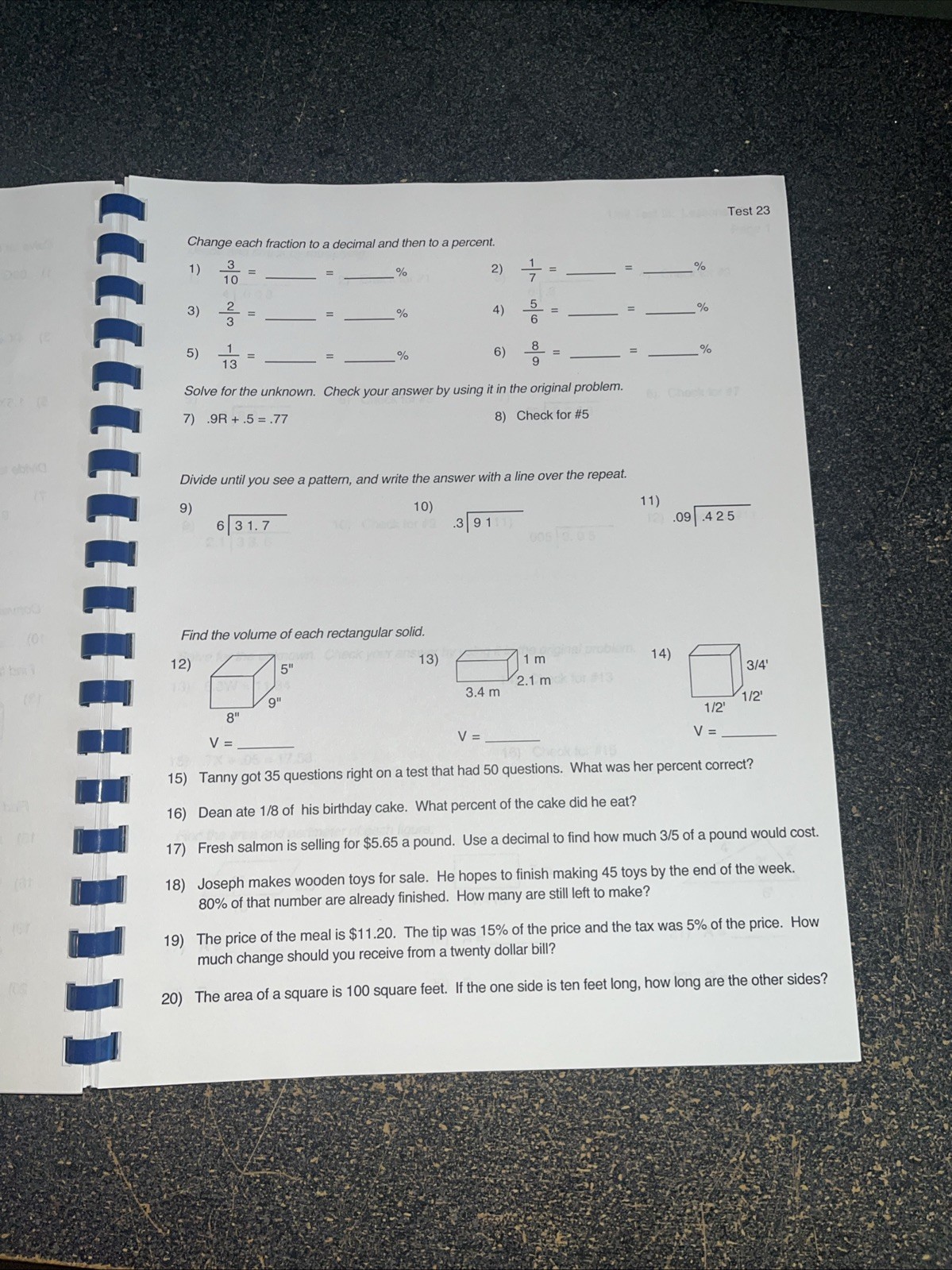 Math U See Zeta Test Booklet New