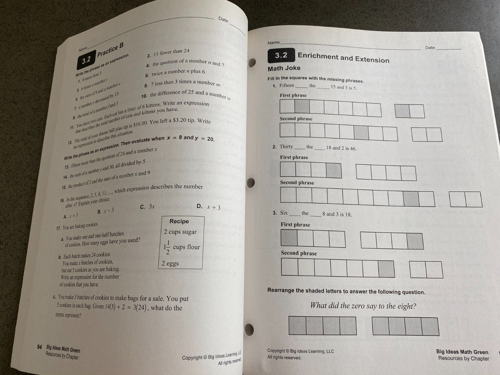 BIG IDEAS MATH: RESOURCES BY CHAPTER GREEN/COURSE 1 By Holt Mcdougal
