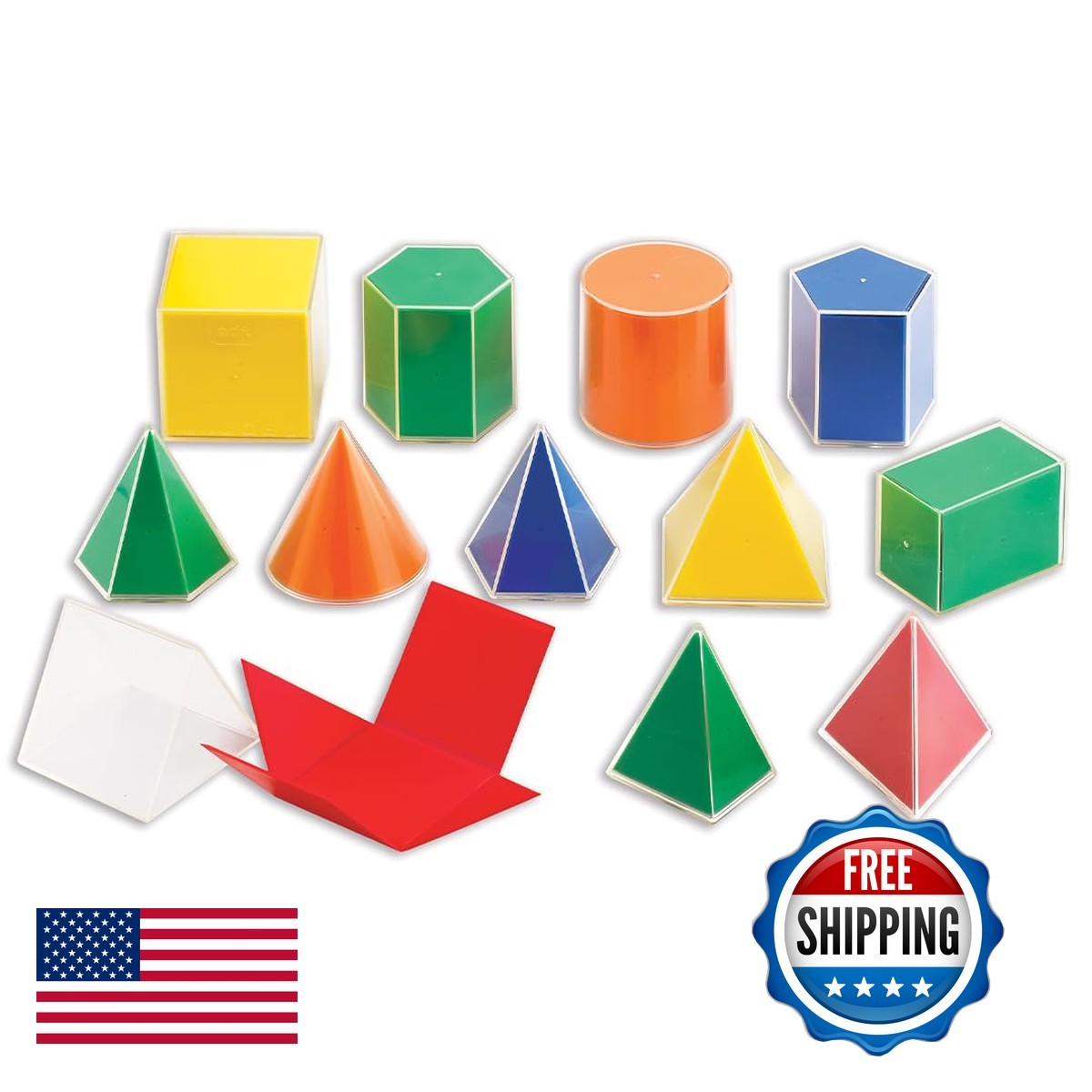 edxeducation 2D3D Geometric Solids Set of 24 12 Shapes 12 Folding Nets 21347