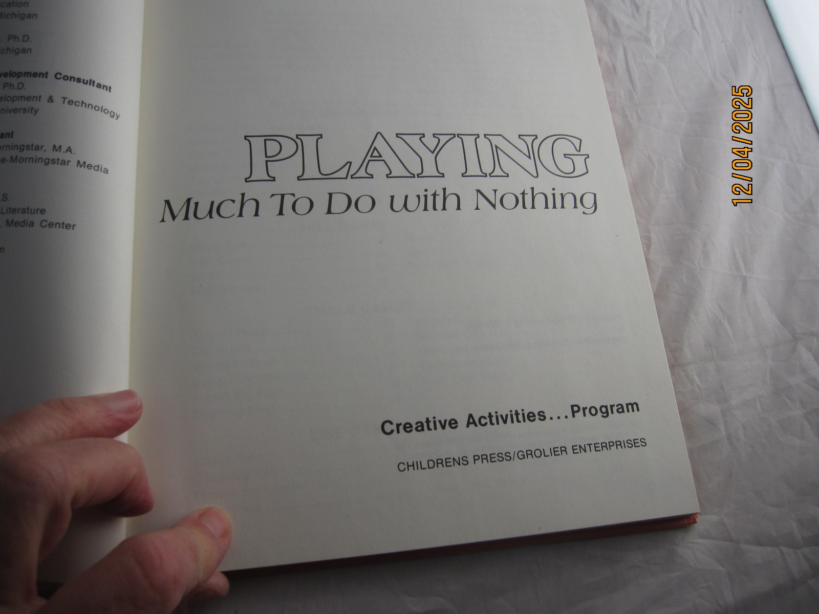 CREATIVE ACTIVITIES PROGRAM:Playing /1974 Hardbound