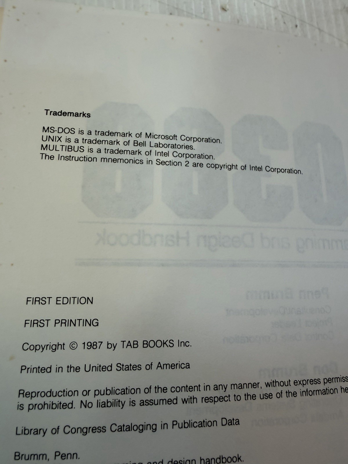 80386 A Programming and Design Handbook Penn Brumm TAB Books Intel Assembly Book