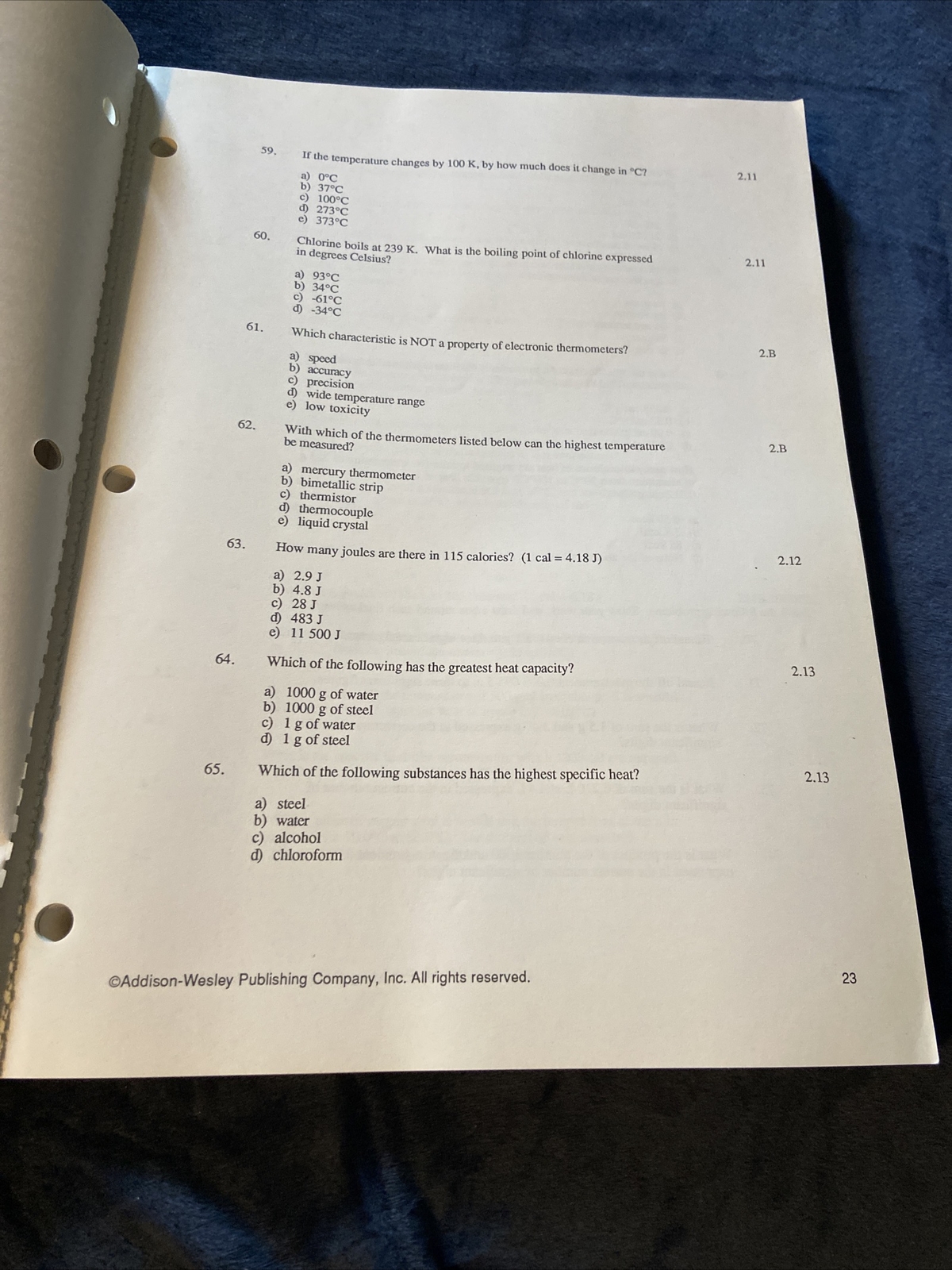 Addison-Wesley Chemistry Testing Software Data Bank Book 1988 Q&A
