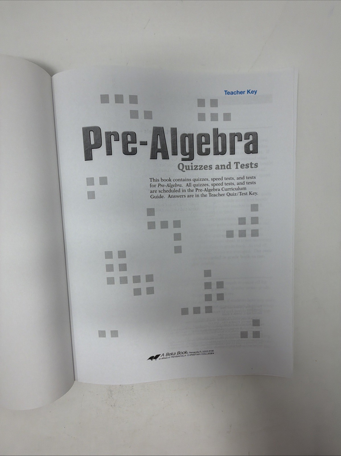 Abeka Pre Algebra Work-text Teacher Key Quiz Test Solution Key