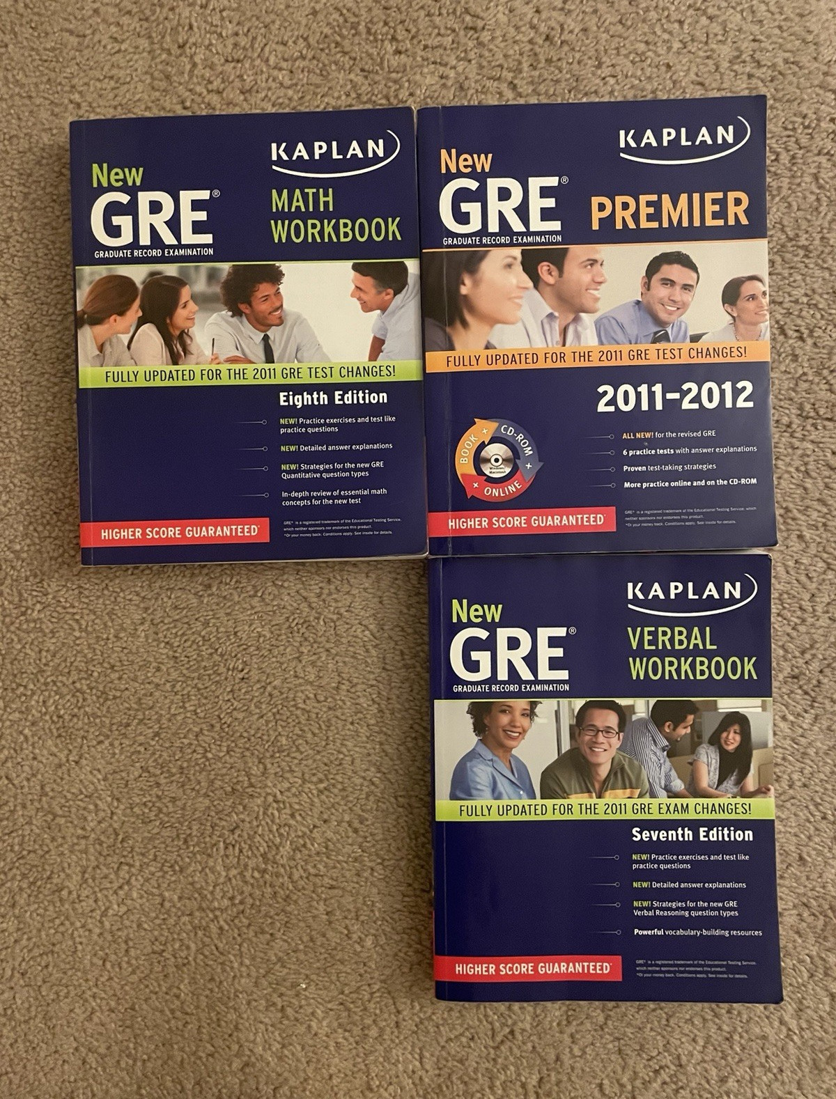 Kaplan New GRE Premier 2011-2012 Study Guide Lot w/ Math, Verbal Workbooks CD