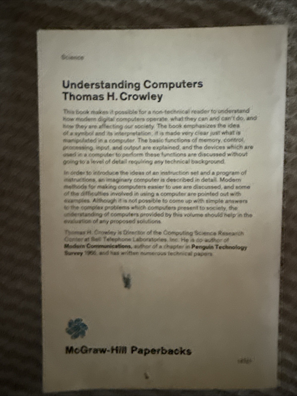 Understanding Computers By Thomas Crowley McGraw Hill Paperbacks 1967