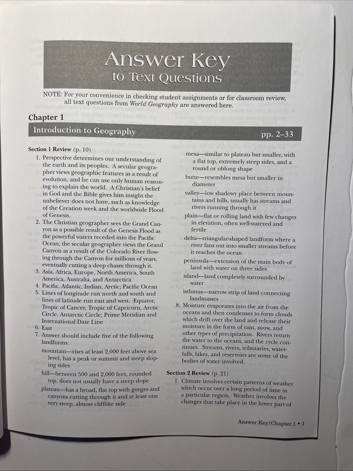 🌍🔑ABEKA 9TH GRADE WORLD GEOGRAPHY IN CHRISTIAN PERSPECTIVE ANSWER KEY