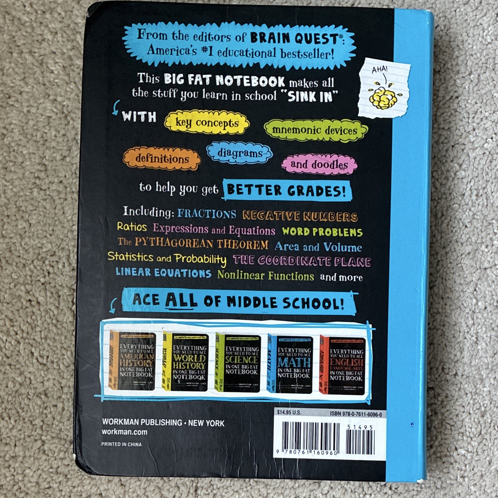 Workman Big Fat Notebook Ace Math Middle School Study Guide Illustrated