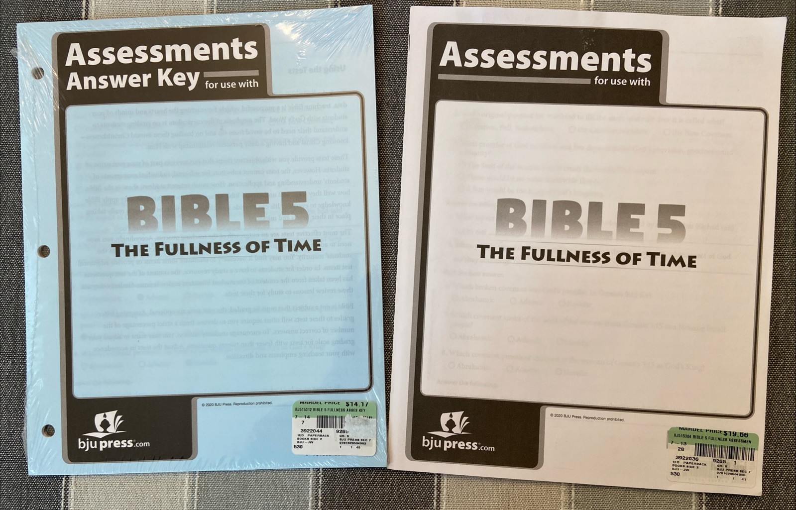 BJU 5th Gr BIBLE 5 Fullness of Time ASSESSMENTS & ANSWER KEY 515304 515312 1st e